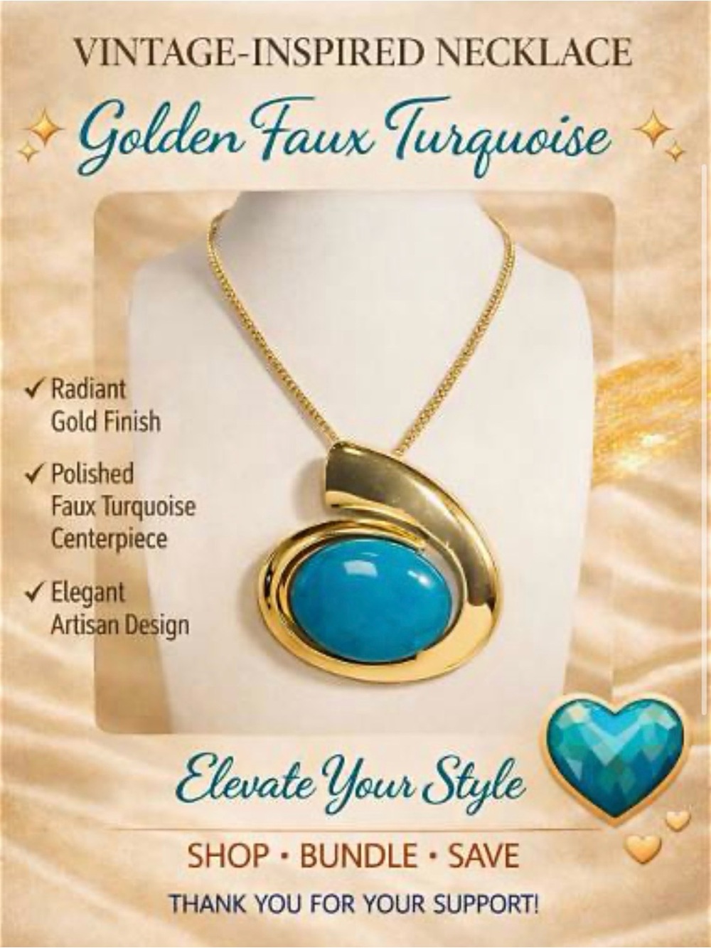 Gold Swirl Faux Turquoise Statement Necklace